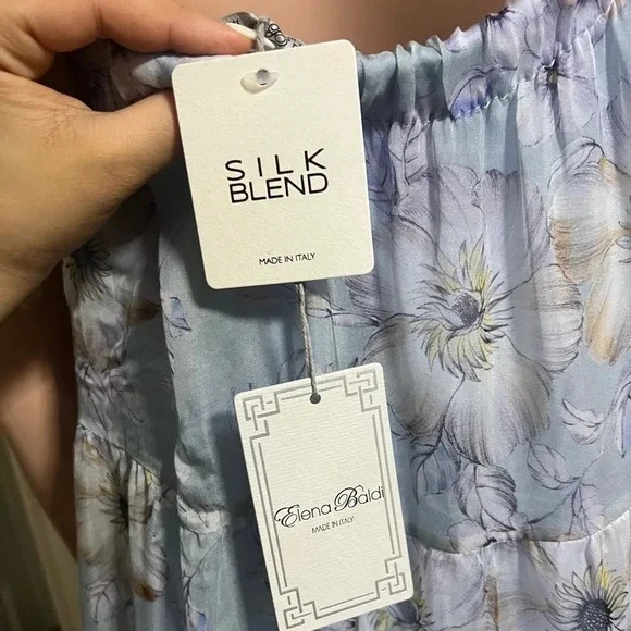 NWT ELENA BALDI Blue Silk Blend Floral Tiered Maxi Dress - Picture 12 of 14